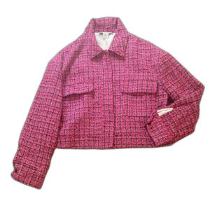 Rachel Zoe Pink Tweed Cropped Blazer Jacket sz Large